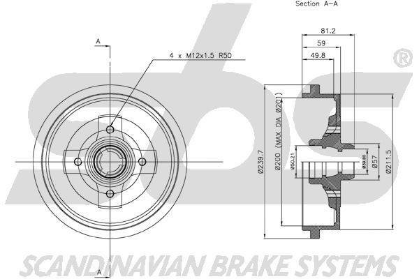 SBS 1825254709 Rear brake drum 1825254709
