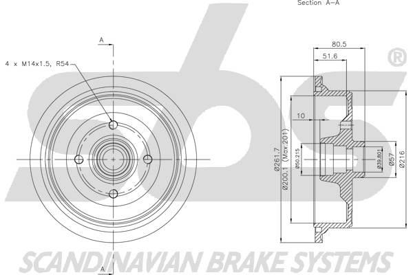 SBS 1825254720 Rear brake drum 1825254720