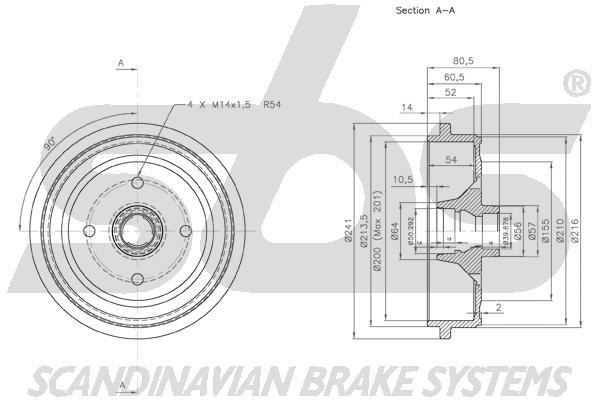 SBS 1825254723 Rear brake drum 1825254723