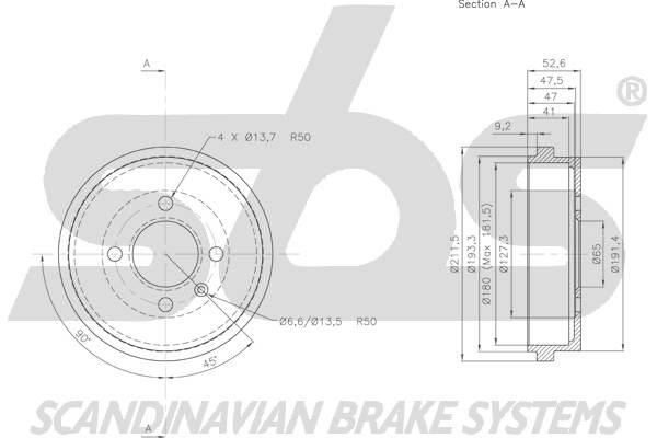 SBS 1825254724 Rear brake drum 1825254724