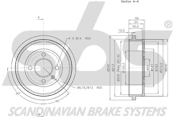 SBS 1825254725 Rear brake drum 1825254725