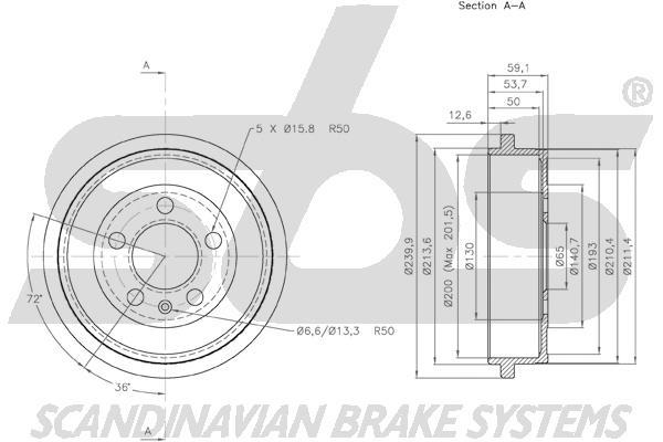 SBS 1825254727 Rear brake drum 1825254727