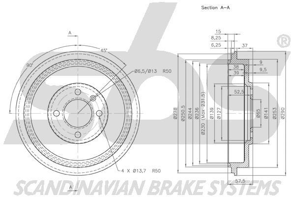 SBS 1825254729 Rear brake drum 1825254729
