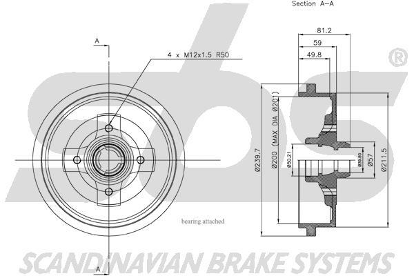 SBS 1825254730 Brake drum with wheel bearing, assy 1825254730