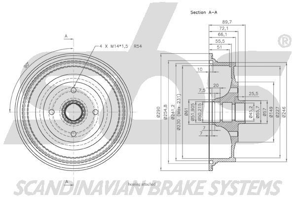 SBS 1825254731 Brake drum with wheel bearing, assy 1825254731