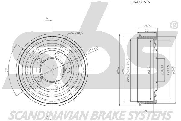 SBS 1825254801 Rear brake drum 1825254801