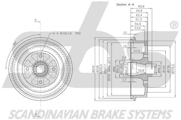 SBS 1825255002 Rear brake drum 1825255002