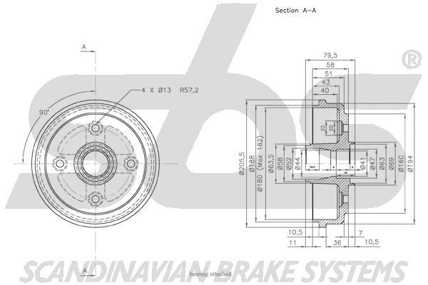SBS 1825255004 Brake drum with wheel bearing, assy 1825255004