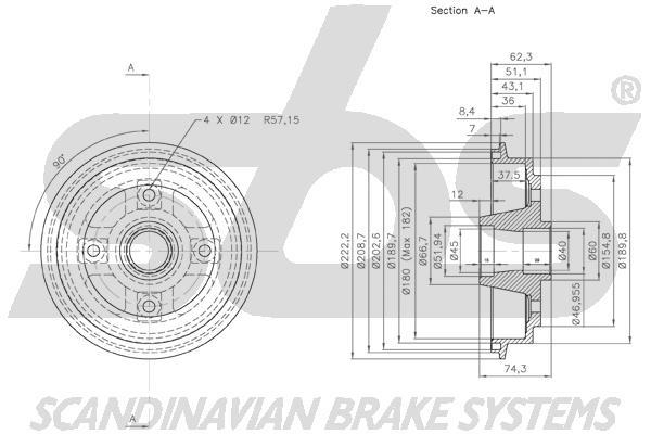 SBS 1825255203 Rear brake drum 1825255203