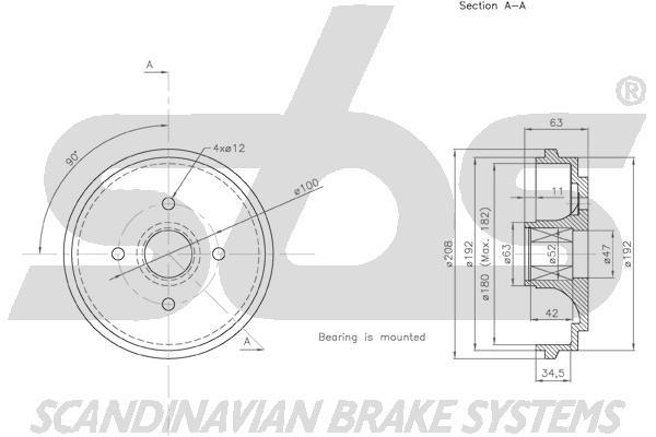 SBS 1825255210 Brake drum with wheel bearing, assy 1825255210