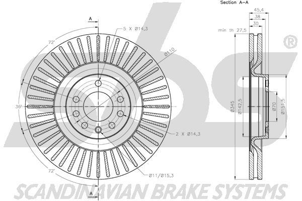 SBS 1815314112 Front brake disc ventilated 1815314112