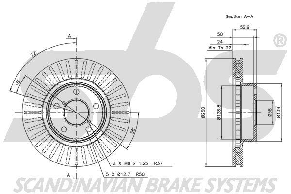 SBS 1815314403 Front brake disc ventilated 1815314403