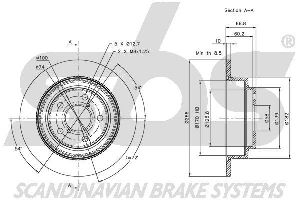 SBS 1815314404 Rear brake disc, non-ventilated 1815314404