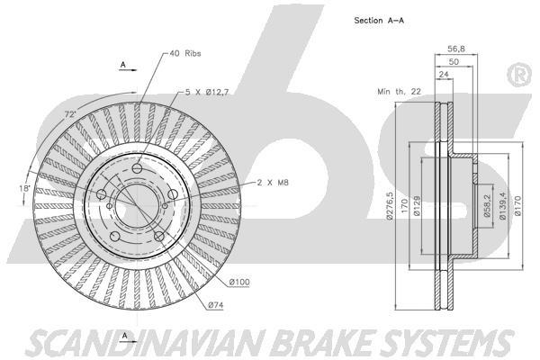 SBS 1815314406 Front brake disc ventilated 1815314406