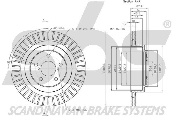 SBS 1815314414 Rear ventilated brake disc 1815314414