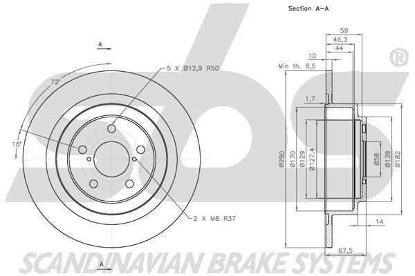 SBS 1815314415 Rear brake disc, non-ventilated 1815314415