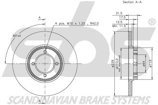 SBS 1815209909 Unventilated front brake disc 1815209909