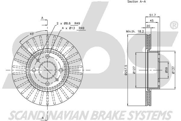 SBS 1815209927 Front brake disc ventilated 1815209927