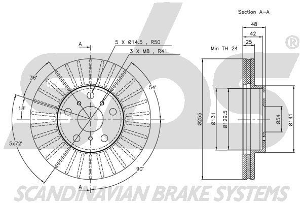 SBS 1815204538 Front brake disc ventilated 1815204538