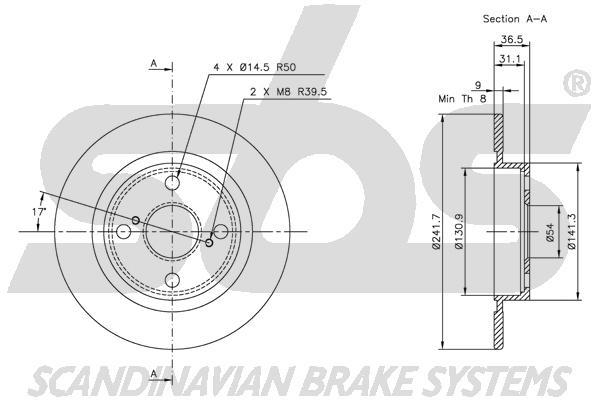 SBS 1815204552 Rear brake disc, non-ventilated 1815204552
