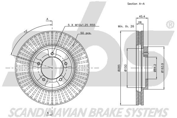 SBS 1815204561 Front brake disc ventilated 1815204561