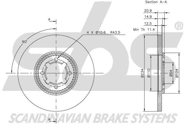 SBS 1815204568 Unventilated front brake disc 1815204568