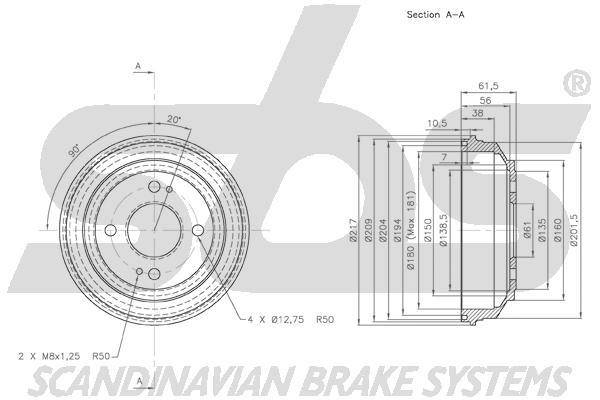 SBS 1825259908 Rear brake drum 1825259908