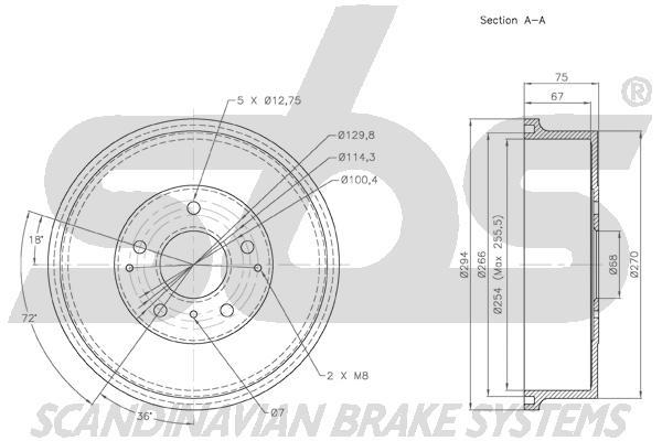 SBS 1825262201 Rear brake drum 1825262201