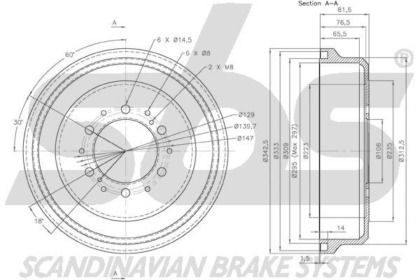 SBS 1825264712 Rear brake drum 1825264712