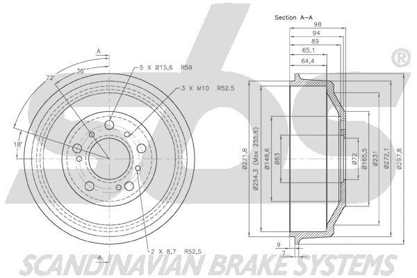SBS 1825269906 Rear brake drum 1825269906