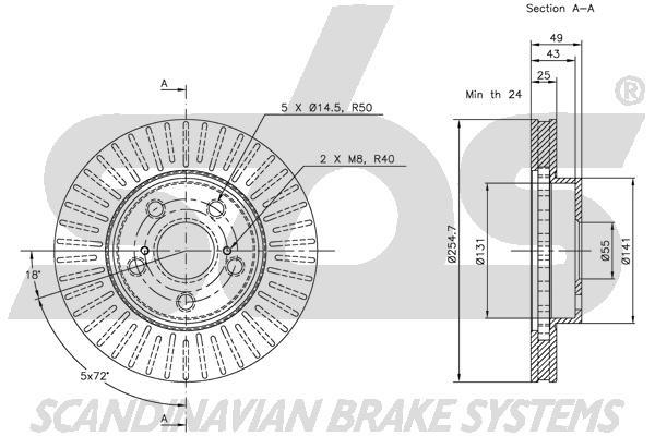SBS 1815314539 Front brake disc ventilated 1815314539