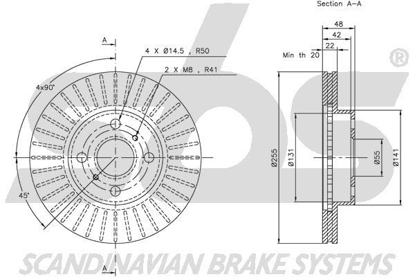 SBS 1815314543 Front brake disc ventilated 1815314543