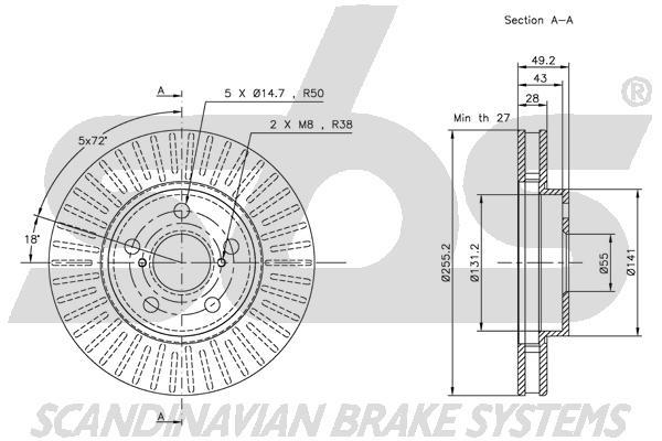 SBS 1815314544 Front brake disc ventilated 1815314544