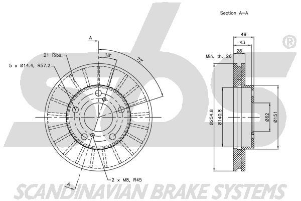 SBS 1815314547 Front brake disc ventilated 1815314547