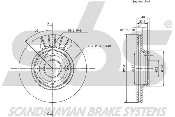 SBS 1815202329 Front brake disc ventilated 1815202329