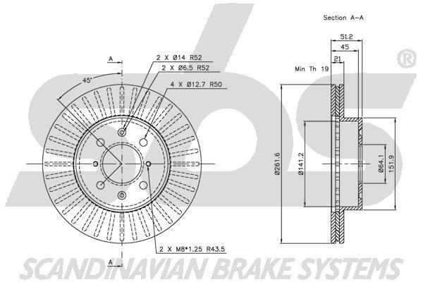 SBS 1815202608 Front brake disc ventilated 1815202608