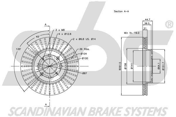 SBS 1815202614 Front brake disc ventilated 1815202614