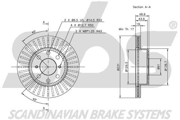 SBS 1815202617 Front brake disc ventilated 1815202617