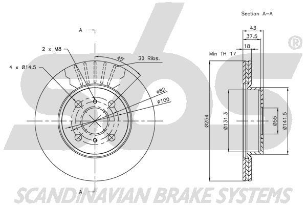 SBS 1815314563 Front brake disc ventilated 1815314563