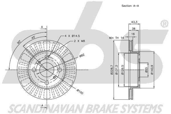 SBS 1815314566 Front brake disc ventilated 1815314566