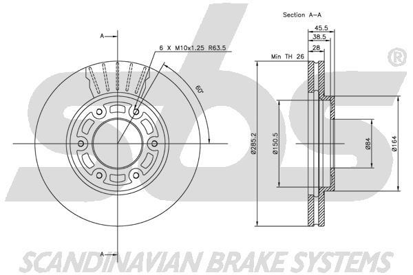 SBS 1815314567 Front brake disc ventilated 1815314567