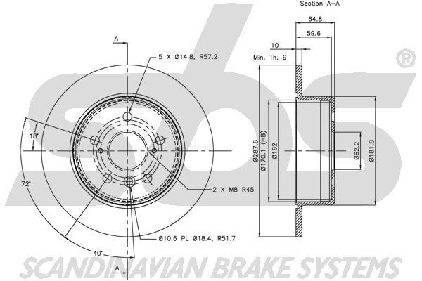 SBS 1815314570 Rear brake disc, non-ventilated 1815314570