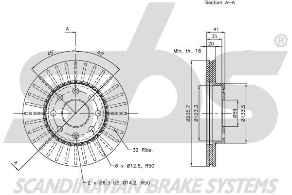 SBS 1815315008 Front brake disc ventilated 1815315008