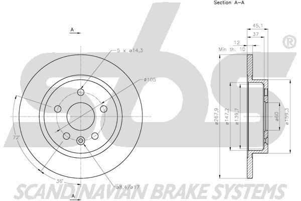 SBS 1815315014 Rear brake disc, non-ventilated 1815315014