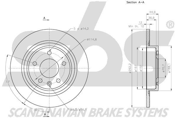 SBS 1815315016 Rear brake disc, non-ventilated 1815315016