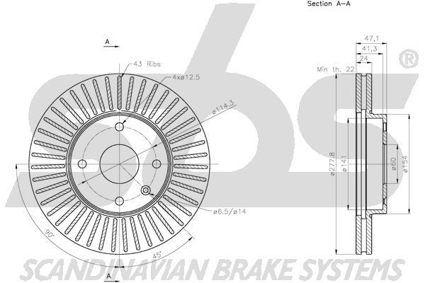 SBS 1815315018 Front brake disc ventilated 1815315018