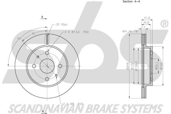 SBS 1815315114 Front brake disc ventilated 1815315114
