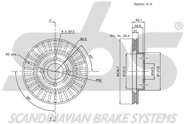 SBS 1815201011 Front brake disc ventilated 1815201011