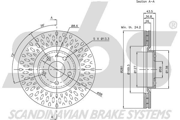 SBS 1815201014 Front brake disc ventilated 1815201014