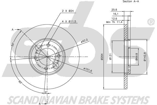 SBS 1815201216 Rear brake disc, non-ventilated 1815201216